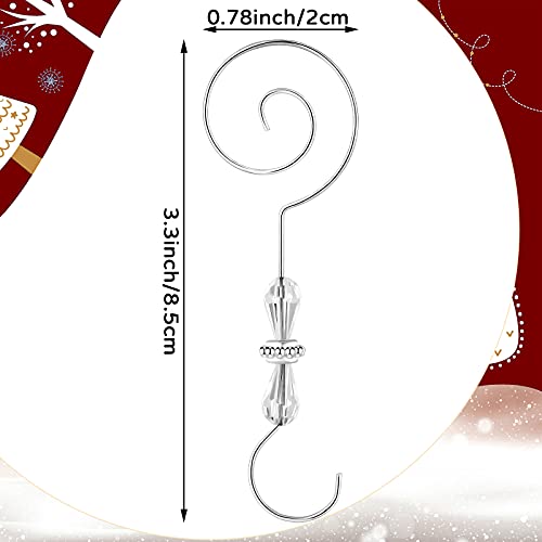 Zhengmy 45 Pcs Christmas Ornament Hooks Beaded Hangers Decorative Xmas Tree Ornament Hooks Stainless Wire S Hanging Hook with Clear Acrylic Crystal Jeweled for Crafts Xmas Tree Decoration(Silver)