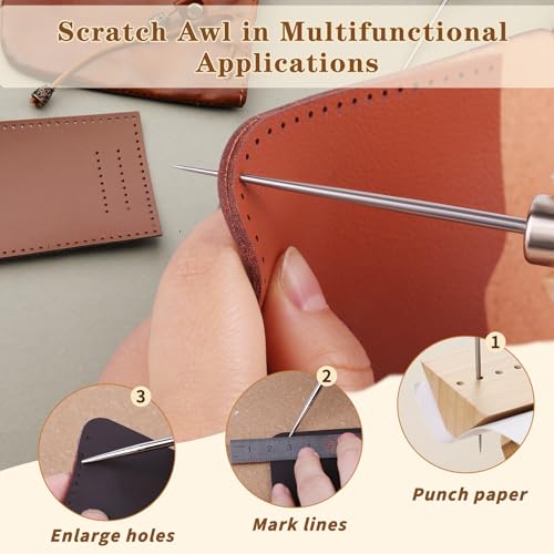 ZXIIXZ 3 Pack Leather Scratch Awls Tool, Wooden Handle Sewing Awl - color: 3 Pcs Wooden Brown