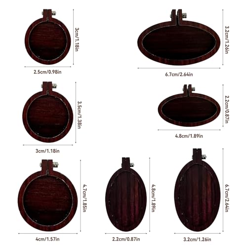 Wood Mini Embroidery Hoop Frame Sewing Ornament Frame Tiny Crossing Stitch Hoop Ring for DIY Embroidery Necklace Pendant Keychain (35Pcs Dark Brown) - size: 35Pcs Round