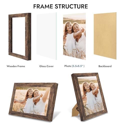 Hongkee 5.5x8.5 Diploma Frame with Real Glass Cover(Rustic Brown, 1 Pack) - color: Rustic Brown, size: 5.5X8.5 in