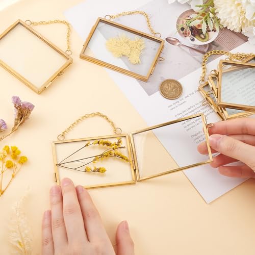 OLYCRAFT 6pcs Wall Hanging Mini Photo Frames 3x2 Inch Double Glass Picture Frame Gold Folding Frame DIY Vintage Artwork Display Frames for Wall Hanging Pressed Flowers Pictures Home Decor - size: 3x2 Inch