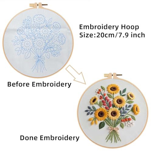 Herdiese Embroidery Kit for Beginners & Adults with Flower Pattern - color: Flower-A
