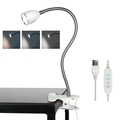 LALISU Desk lamp Eye-Caring Table Lamps, 360°Rotation LED Desk Clip Lamp - color: White with Dimmer