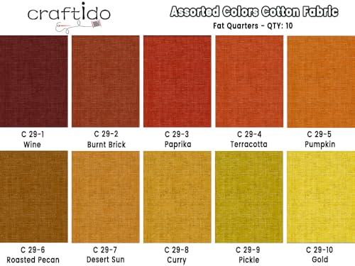 Craftido - 11 Options Solids with Tweed Tonals - Assorted Color Cotton Quilting Fabric Bundles 10pcs Fat Quarters 18"x21" - Medium Weight 5.2oz - for Quilting, Sewing and Crafts - Autumn Hues - color: Autumn Hues