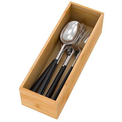 Bamboo Kitchen Drawer Organizer 9"x 3", Storage Box for Utensil Organizer - color: Bamboo, size: 9*3*2.5 inch
