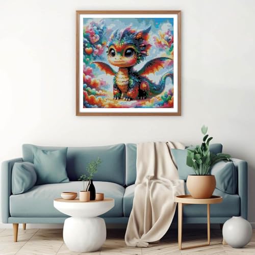 MYBISYMQQ Cute Rainbow Dragon Cross Stitch Kits for Adults, Stamped Cross Stitch Kits for Beginner，DIY Needlepoint Embroidery Patterns Kits Embroidery Patterns for Home Wall Decor 13.7x13.7 inches - color: T020