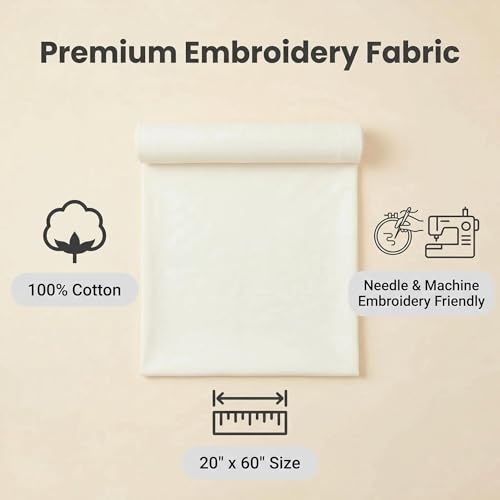 iNee 100% Cotton Fabric for Embroidery, 20 by 60-Inch, Cream - color: Cream