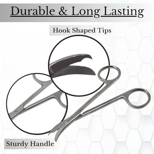 Small Scissors all Purpose, Sharp Mini Detail Craft Shears with Precision Angled One Hook Tip Design, Ideal for Thread Cutting, Sewing, Knitting, Embroidery, Stainless Steel Snips (Silver - 4.5") - color: Silver - 4.5"