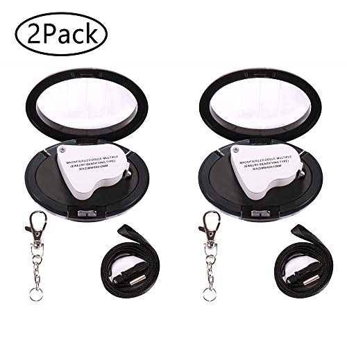 Jiusion 2 Pack Black Portable LED Lighted 30X 60X Jewelry Magnifier Loupe - color: White, size: 2 Pack