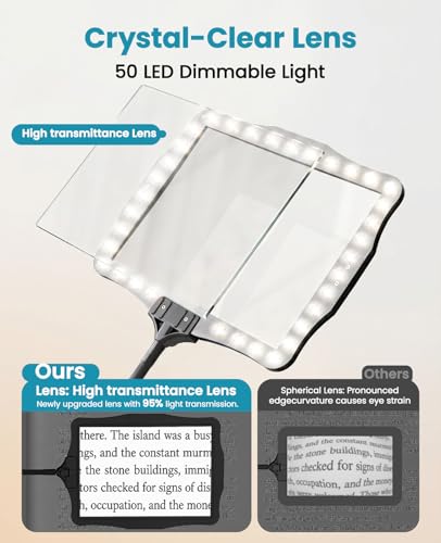 5X Full Page Magnifying Glass with Light and Stand for Reading