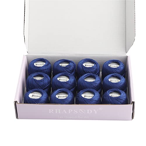 Rhapsody Pearl Cotton Thread Size 8 Crochet Thread Perle 12 Balls Set Hand Knitting, Embroidery, Sashiko, Cross-Stitch, Sewing, Needlepoint, DIY, Quilting (DK Royal Blue, Col. 421) - color: DK Royal Blue, Col. 421
