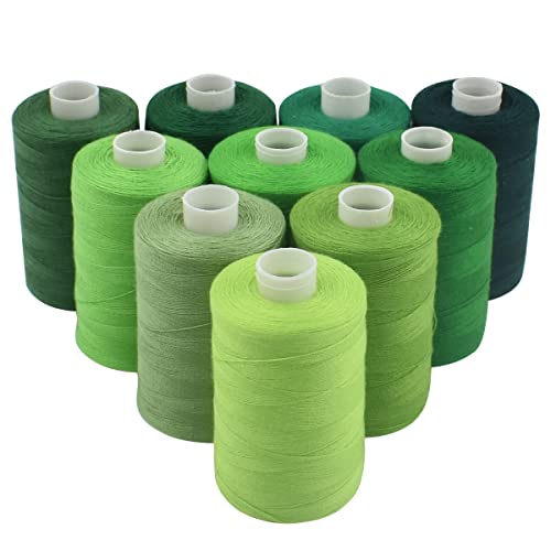Sewing Thread 10 Color Sewing Industrial Purpose 1000 Yards Per Spool 40S/2 Polyester for DIY Sewing Machine,Embroidery Machine,Hand Sewing (Green) - color: Green