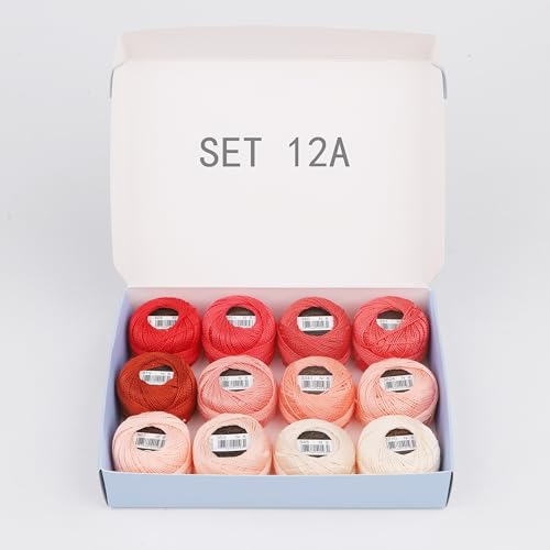 Size 8 Double Mercerized Egyptian Long Staple Cotton Pearl Thread 12 Gradient Colors per Box 5 Grams Ball Rainbow Color Embroidery Thread for Crochet Cross Stitch Hand Embroidery (12A) - color: 12A
