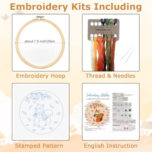 Louise Maelys Autumn Squirrel Embroidery Kit for Beginners Adults - color: Squirrel