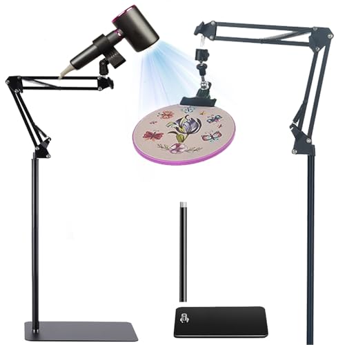 Embroidery Hoop Stand,Rotate Hand Embroidery Stand Embroidery Holder Stand Can Move Freely Hand Embroidery Stand Floor Cross Stitch Stand Suitable for Embroidery Hoop (with Hair Dryer Clamp) - color: With Hair Dryer Clamp