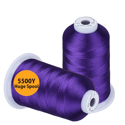 Simthread Embroidery Thread 5500 Yards Purple 614, 2 Huge Spools 40wt Polyester for Brother, Babylock, Janome, Singer, Pfaff, Husqvarna, Bernina Machine - color: Purple