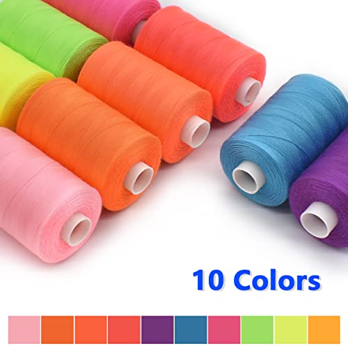 Sewing Thread 10 Color Sewing Industrial Purpose 1000 Yards Per Spool 40S/2 Polyester for DIY Sewing Machine,Embroidery Machine,Hand Sewing (Bright Color Mixing) - color: Bright Color Mixing