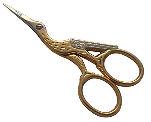 3.5 Inch Professional Stork Embroidery Scissors with Burgundy Scabbard - Tenartis 376 Made in Italy - color: Burgundy