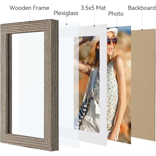 Vittanly 4x6 picture frame, Matted for 3.5x5 Photos, Grayish Brown - color: Grayish Brown, size: 4x6