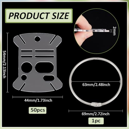 BENECREAT 50 Pcs Floss Drops, Rectangle Acrylic Embroidery Floss Bobbins with 1 Pcs Iron Hanging Ring, Sewing Thread Winding Boards for Embroidery Floss Organization and Sewing Crafts - size: Rectangle