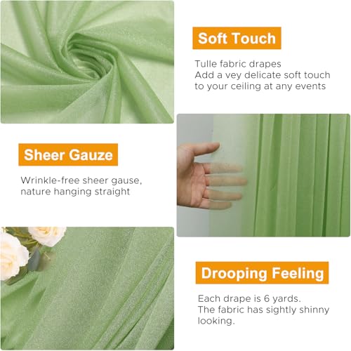 Wedding Arch Draping Fabric 1 Panel Sage Green Sheer Backdrop Drapes - color: Sage Green, size: 1 Panel