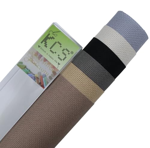 KCS 6 pc of 15" x 18" (38cmx45cm) Counted Cotton Aida Cloth Cross Stitch Fabric Rolled Box (18CT-K) - color: 18ct-k
