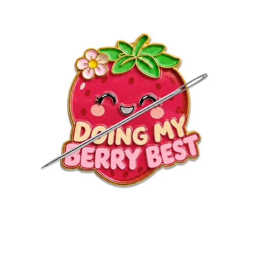 Funny Strawberry Needle Minder Magnet, Cute Magnetic Sewing Accessory with "Doing My Berry Best" Design for Embroidery, Needlepoint & Cross Stitch Projects
