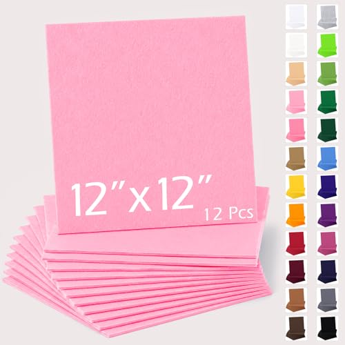 12" x 12" Felt Sheets for Crafts, 2mm Stiff Felt Fabric (12 Pcs), Light Pink - color: Light Pink