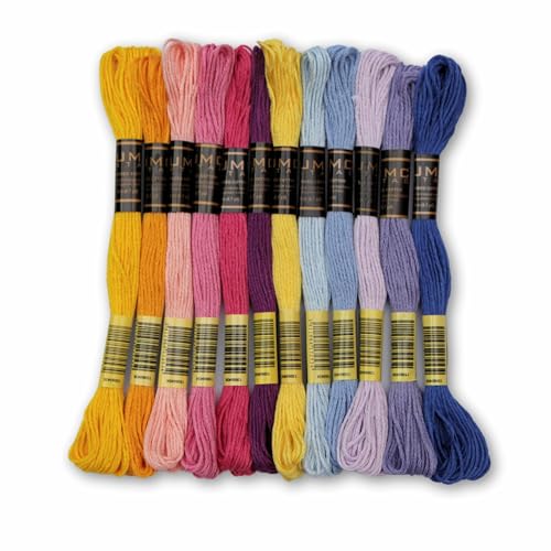 Pack of 12 Popular Colours Premium Embroidery Thread | 100% Egyptian Cotton Premium Skeins | Cross Stitch Embroidery Floss | Oeko TEX Certified| (12, Candy Bloom) - color: Candy Bloom