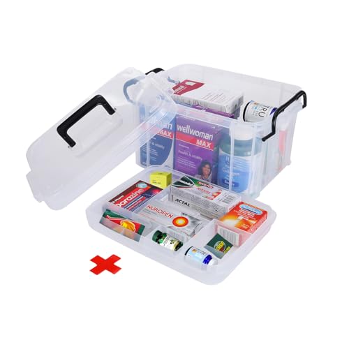 2-Tier Medicine Organizer - Plastic Portable Storage Box with Handle Clear - color: Clear