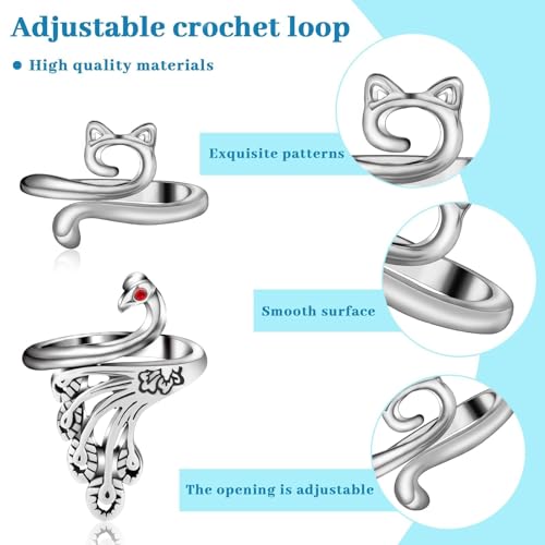 8 Pcs Crochet Ring, Adjustable Crochet Ring for Finger, Tension Rings - color: Silver - 8 Pcs
