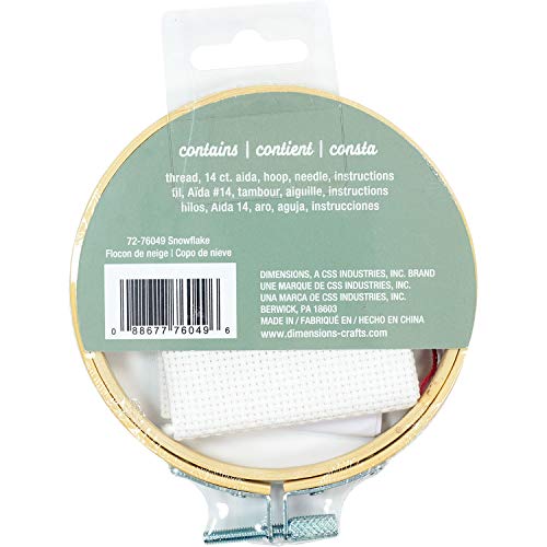Dimensions Kit, Red Snowflake Christmas Cross Stitch, White 14 Count Aida, 4'' Embroidery Hoop - color: White 14 Count Aida,