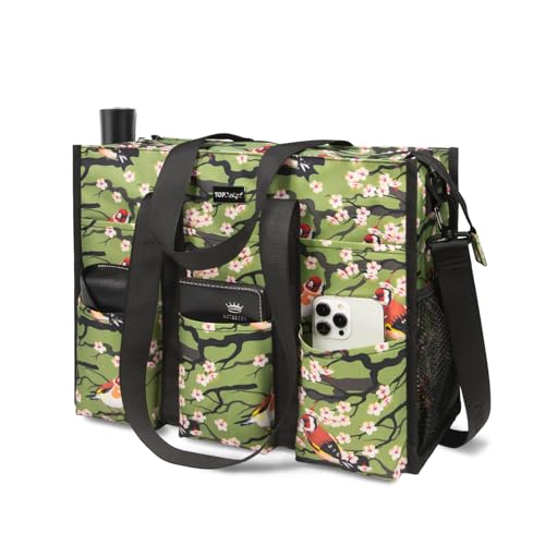 TOPDesign Utility Water Resistant Tote Bag with 22 Pockets, Zipper Closure - color: Bird, size: Medium