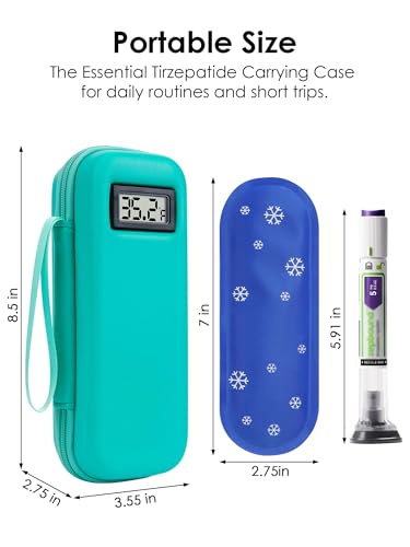 Insulin & GLP-1 Cooler Travel Case Fits Zepbound and Mounjaro Pens, TSA Approved Peptide Cooling Case with Real-time Temp Display, Portable Diabetic Medication Travel Bag with 2 Ice Packs - color: H2_Green