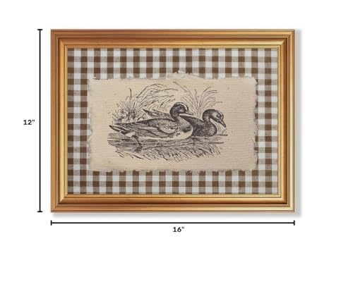 Wojuin Farmhouse Duck Swimming Framed Canvas Wall Art with Plaid 12x16 inch - color: Duck, size: 16"L x 12"W
