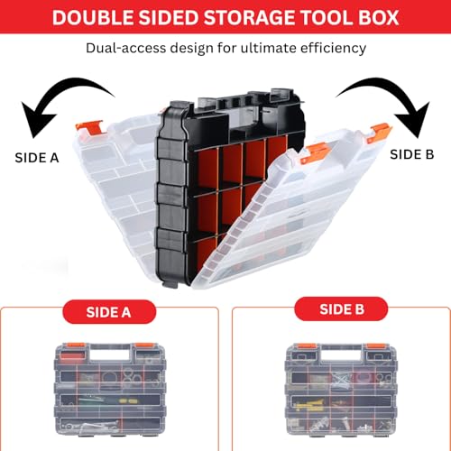 Andalus Tools Organizer Box, Small Parts Storage 34-Compartment Double-Sided Portable Hardware Organizer Removable Plastic Dividers for Screws, Nuts, Bolts, Nails – Orange (2 Pack, 12.5" x 10.5" x 3") - color: Orange, size: 2 Pack