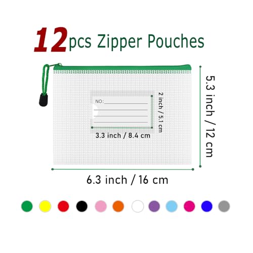 Plastic Mesh Zipper Pouch, 12Pcs Zipper File Bags with Label Pocket, Game Boards Storage Bags, Waterproof Document Storage Bags for Office Home Travel Cosmetic (A6 Size 6.3x4.7 in) - size: A6 Size 6.3x4.7 in