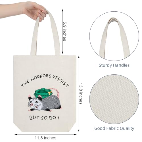 Sadnyy Possum Canvas Tote Bag Opposum Embroidery Kit for Beginners Cross Stitch Kits with Needles Thread Instruction for Adults Arts DIY Crafts Possum Needlepoint Women Shopping Reusable Grocery Bags