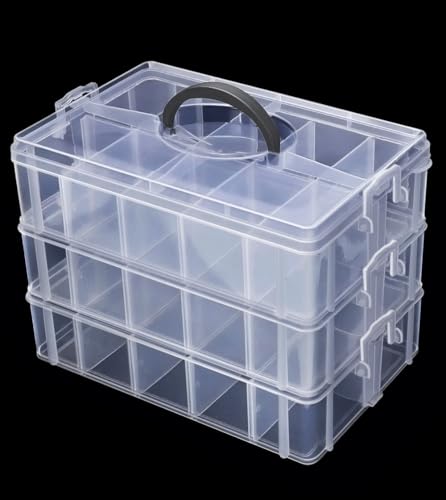 Praisebank 3-Layer Stackable Storage Container Box, 30 Dividers Compartments, Perfect for Storage Jewelry & Arts & Crafts & Sewing. (Clear) - color: Clear