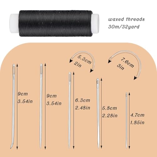 Ftyiwu Waxed Thread 32 Yards Upholstery Needle and Thread for Leather - color: Original Black, size: 32Yard
