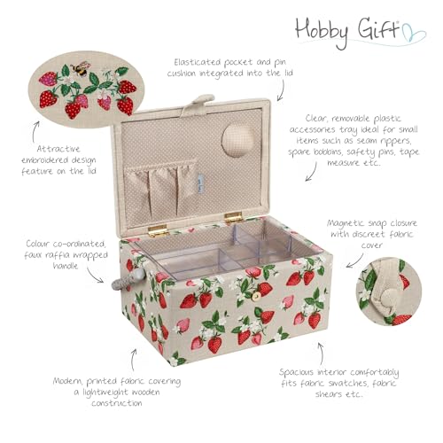 Hobby Gift Strawberry Sewing Box Gift Bundle with Matching 60 Inch Tape Measure and Pin Cushion Decorative Sewing Storage Set for Crafters Home Sewing and Thoughtful Gifts - color: Strawberry