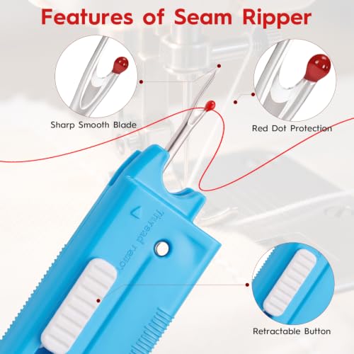 Sewing Machine Needle Threader, 5 in 1 Automatic Quick Threading Tool, Multifunctional Stitch Insertion Seam Guide with Seam Rippers for Quilting Alterations Tailoring(2 Pack,Blue/Purple) - color: Blue/Purple
