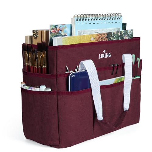 JJRING Craft Organizer Tote Bag Large Art Storage Caddy Dark Red - color: Dark Red, size: Large