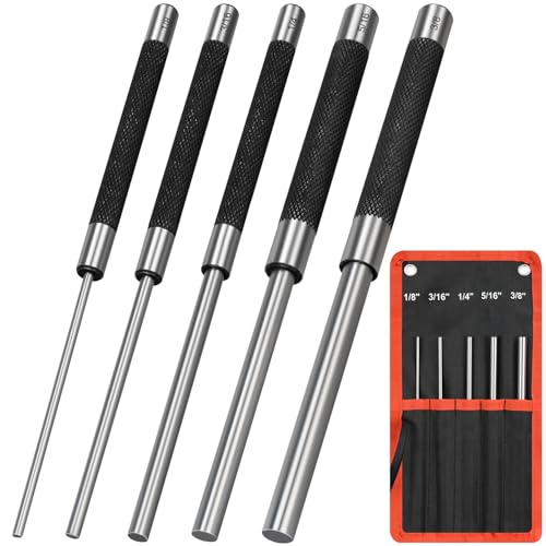 8 in Long 1/8" - 3/8" Carbon Steel Pin Punch Set with Storage Pouch - color: 5pcs 8in Pin Punches