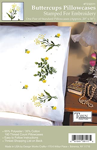 Tobin Stamped Pillowcase Pair for Embroidery, 20 by 30-Inch, Buttercups (232011)