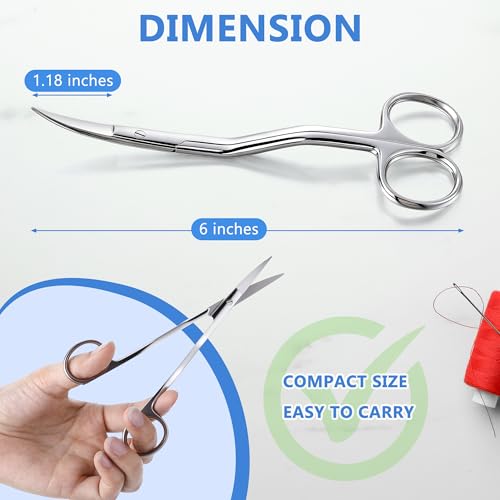 Therwen 6" Bent Handle Curved Embroidery Scissor,Appliqué Scissor, Silver - color: Silver