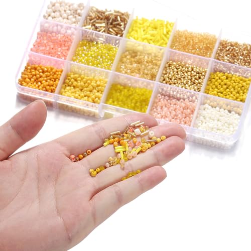 15 Color Glass Seed Tube Bugle Beads Bracelet Jewelry Making Kit,Yellow - color: yellow