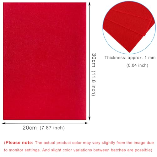 10 Red Felt Fabric Sheets,7.87 x 11.8 inch (20 x 30cm) A4 Stiff Felt Squares 1 mm Thick, Great for DIY Craft, Sewing Projects, Nonwoven Patchwork, Decoration - color: Red