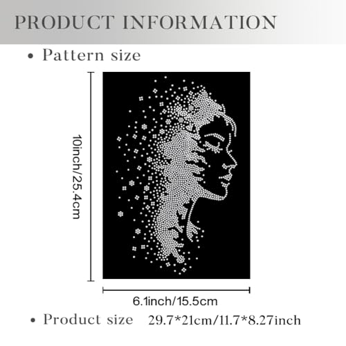1 Pc Floral Female Face Iron on Rhinestones Transfer, Women Theme Hotfix Iron on Patch Transfer Decals Crystal Heat Transfer Clothing Repair Decor for T-Shirt Hat Jacket Party Decor - color: Floral Female
