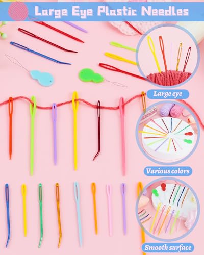 FIVEIZERO 19 Pcs Yarn Needles Set, Assorted Yarn Needles Bent Tapestry Needle Weaving Needle Darning Needles Plastic Needles Large Eye Blunt Knitting Needles for Sewing Crochet 03 - color: Colorful 19PCS